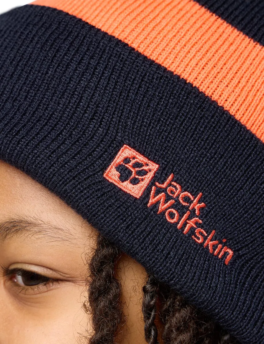 Jack Wolfskin - Stripy Knit Beanie K, beret dziecięcy unisex, Night Blue,