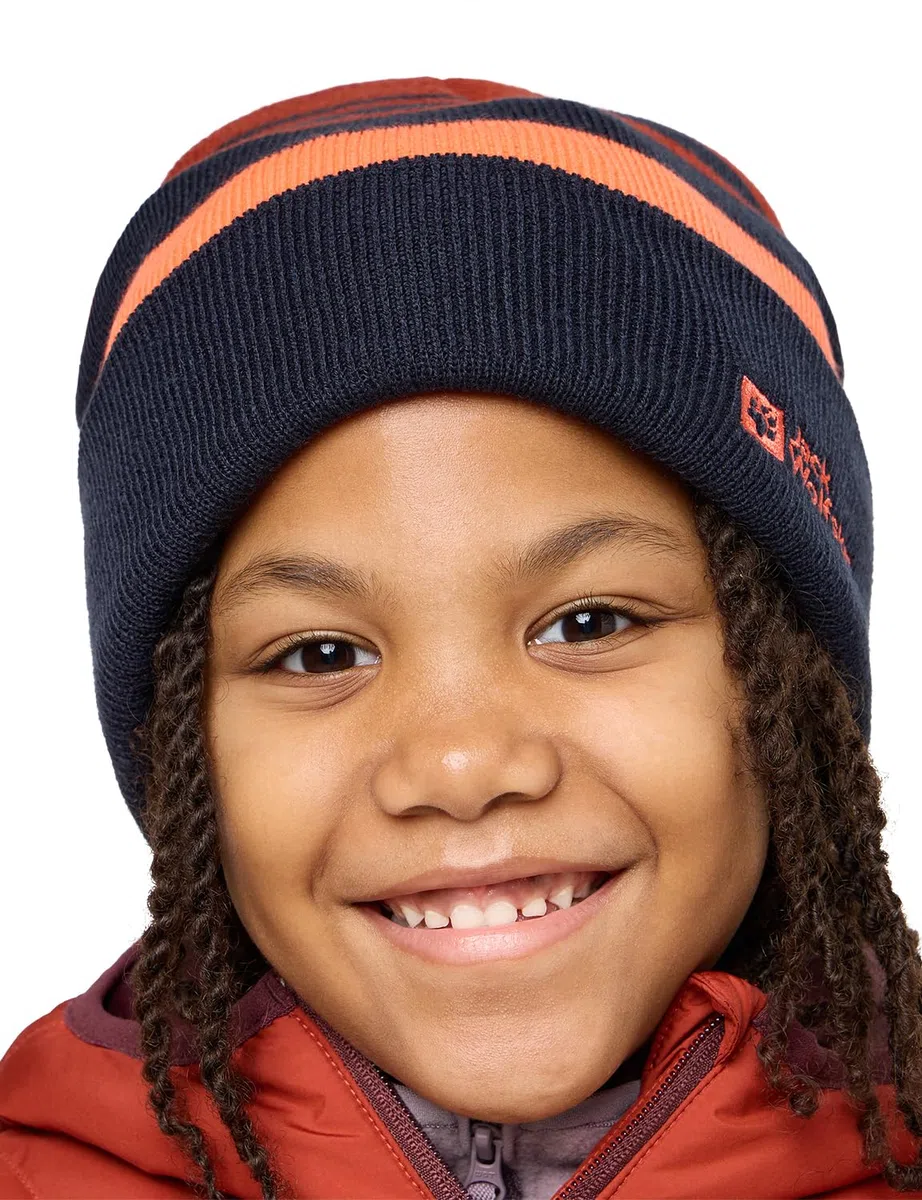 Jack Wolfskin - Stripy Knit Beanie K, beret dziecięcy unisex, Night Blue,