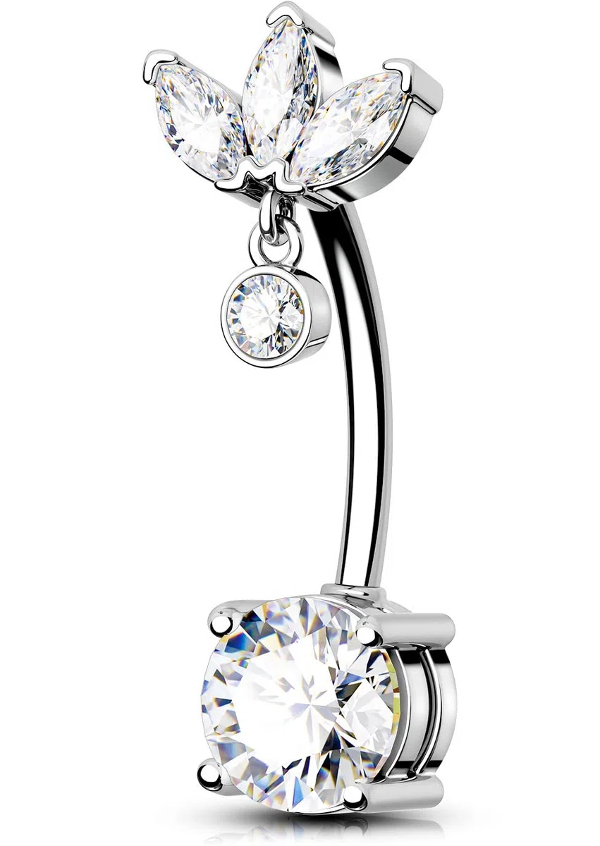 OUFER 14G Reverse Belly Button Bars Belly Piercing Jewellery Surgical Steel CZ Dangle Navel Rings 12 mm srebrny sztanga dla kobiet prezent