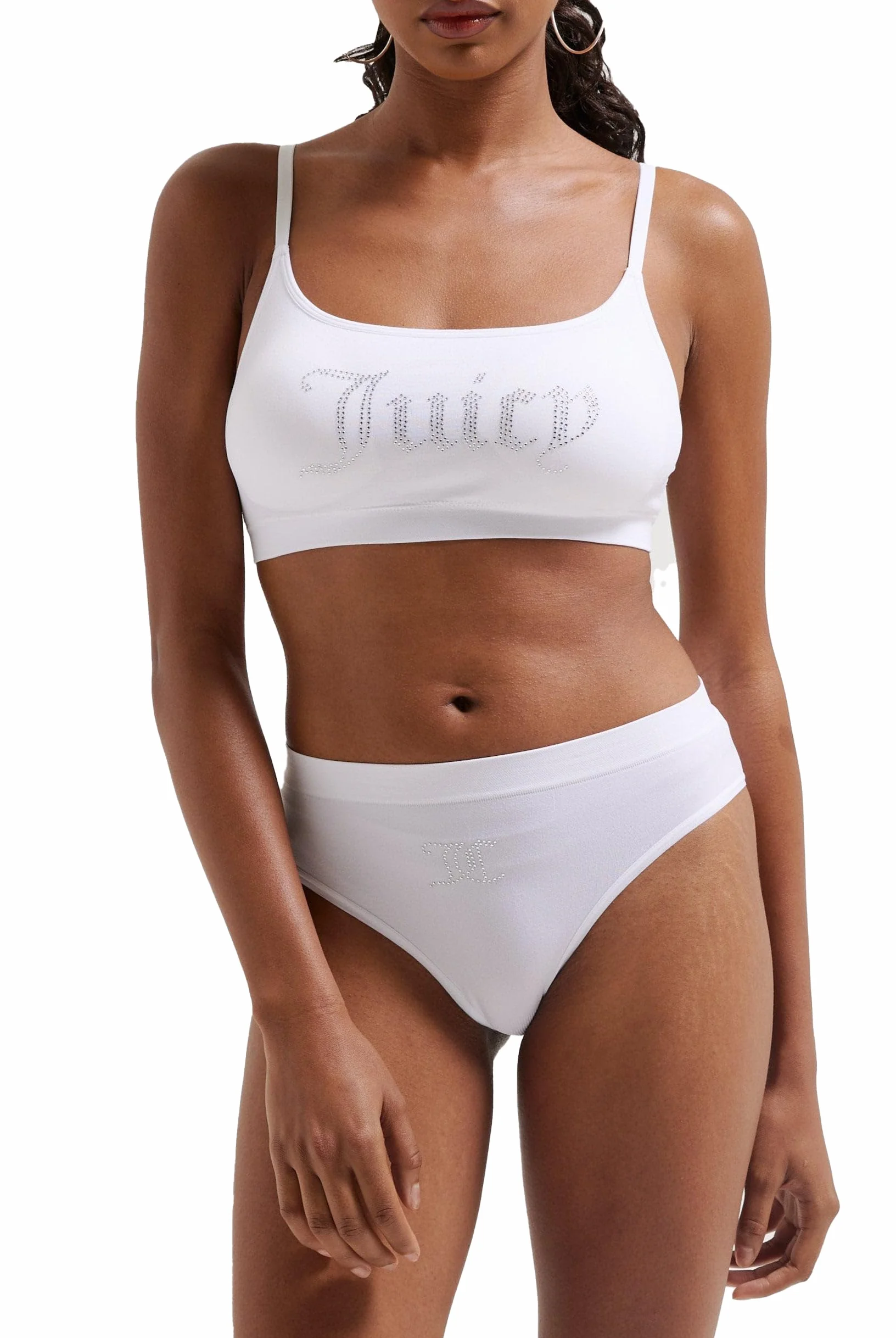 Juicy Couture Damska bielizna Juicy Diamante Bralette & HIGH Leg Brief zestaw bielizny, biały, standardowy (22 sztuki), biały, Rozmiar uniwersalny