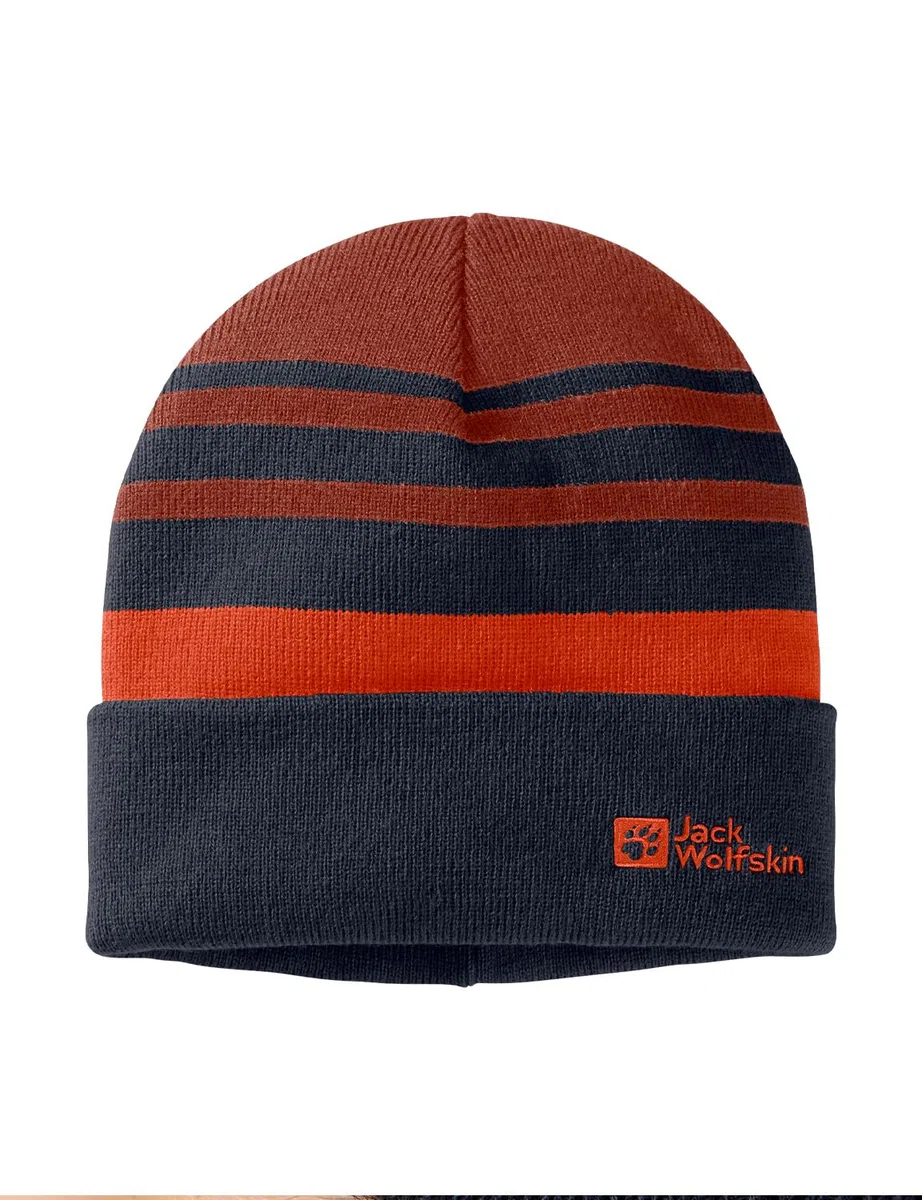 Jack Wolfskin - Stripy Knit Beanie K, beret dziecięcy unisex, Night Blue,
