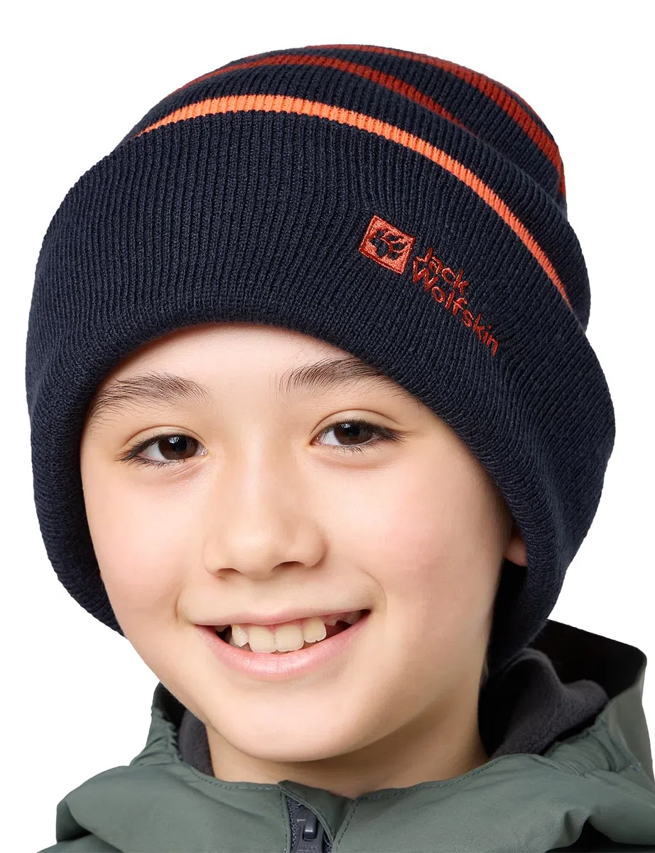 Jack Wolfskin - Stripy Knit Beanie K, beret dziecięcy unisex, Night Blue,