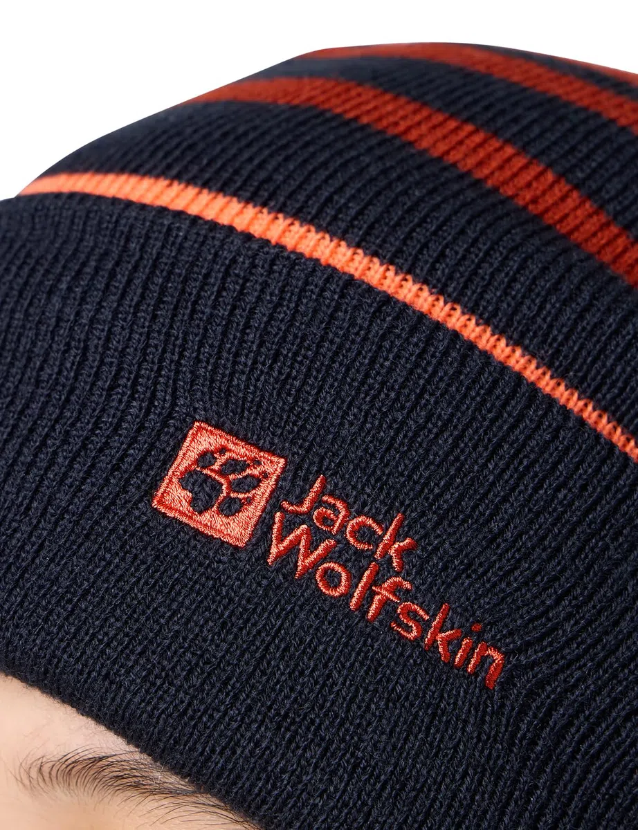 Jack Wolfskin - Stripy Knit Beanie K, beret dziecięcy unisex, Night Blue,