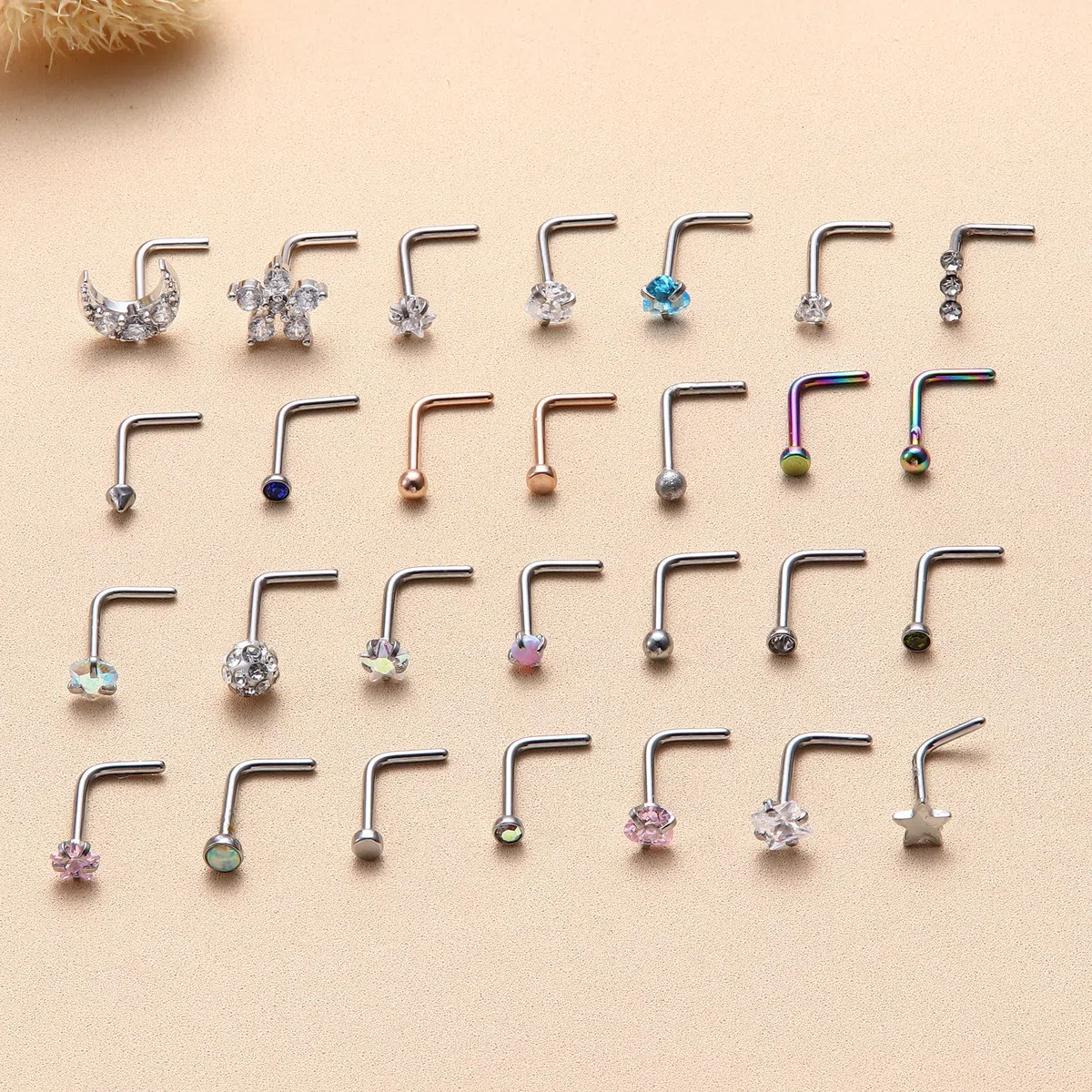 LOLIAS 36 sztuk kolczyków do nosa, 20 g, stal chirurgiczna 316L, kolczyki do nosa, srebrne, serce, gwiazda, księżyc, nostril, piercing do nosa, nosa, nosa, nosa, nosa, nosa, nosa, nosa, nosa, nosa,