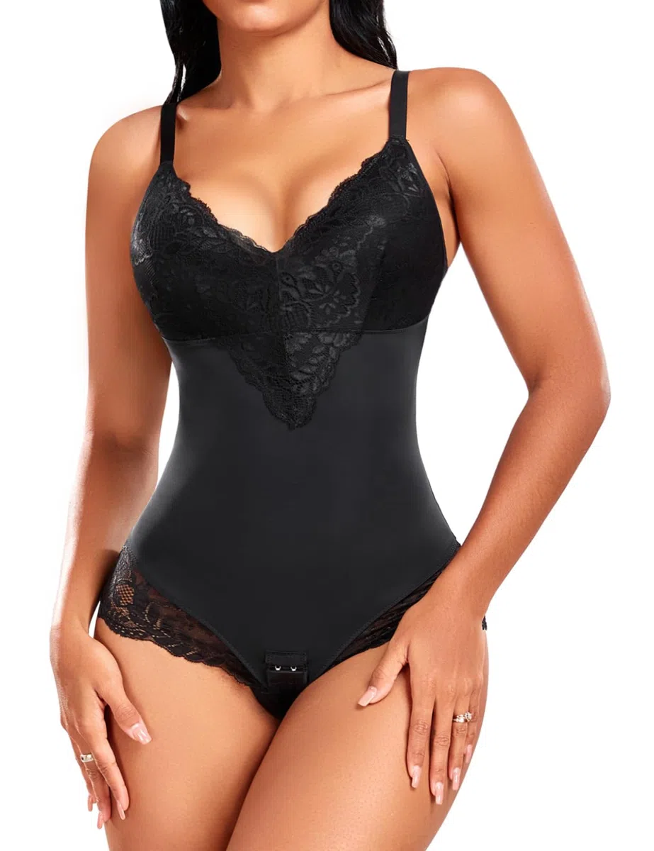 Damskie body modelujące brzuch wyszczuplające niewidoczne body modelujące dekolt w serek regulowane ramiączka wyszczuplający gorset spaghetti pasek koronkowa bielizna