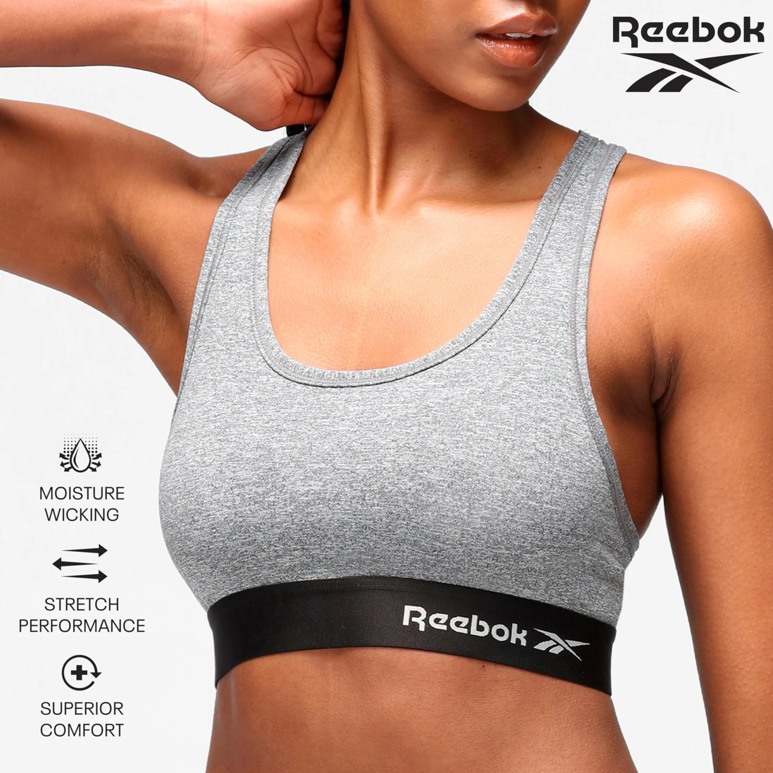 Reebok Womens Reebok Sports Crop Top SIMONE Grey Marl Koszulka Kobiety, Szary melanżowy, L EU